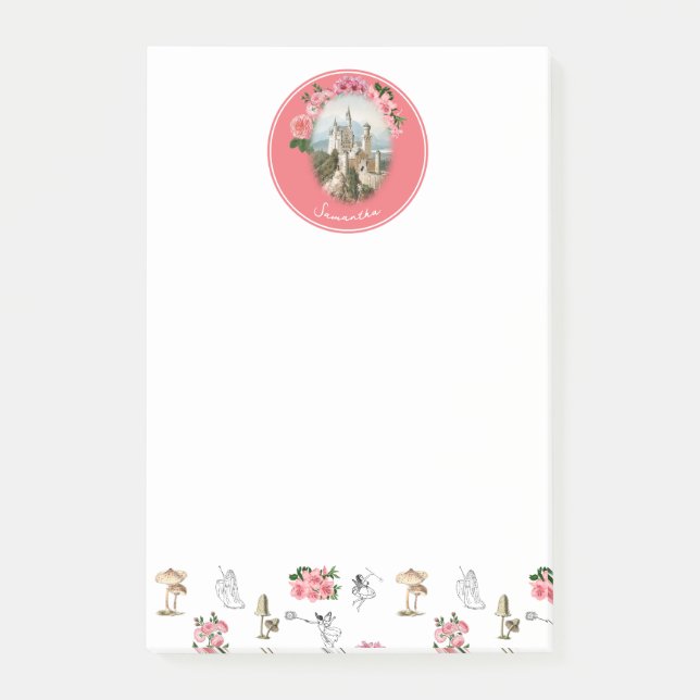 Fairies Rosa Mushroom Fairy Castle Monogram Post-it Klebezettel (Vorderseite)