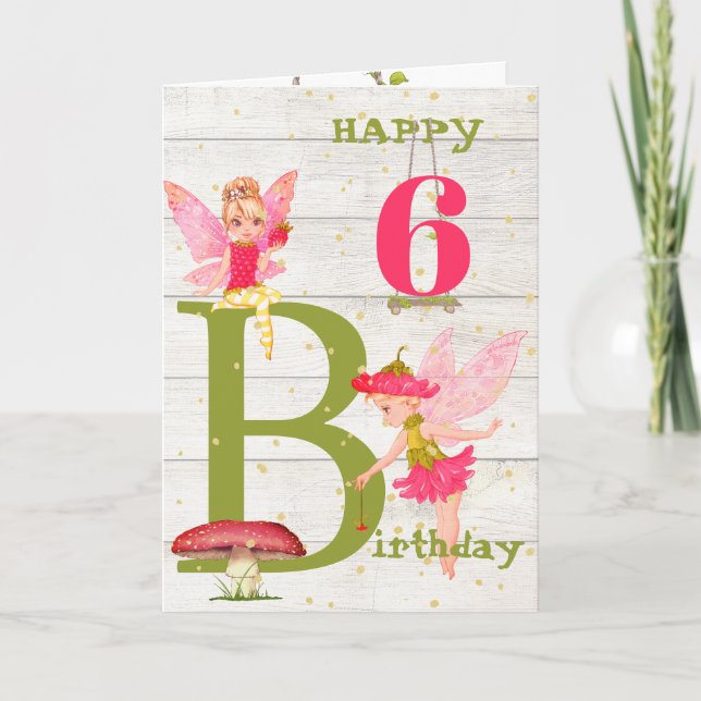 Fairies Rustic Pink Gold Personal Age Card Karte (Vorderseite)