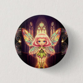 Fairies, stained glass, cathedrals, fantasy,Prayer Button