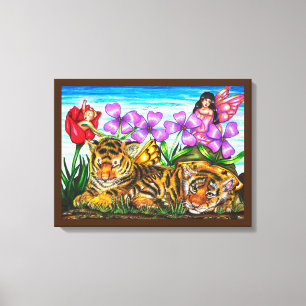Fairies und Baby Feentigers Fantasy Original Art Leinwanddruck