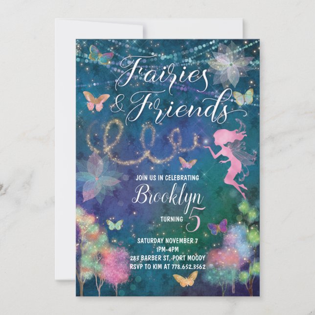 Fairies und Friends Einladung zum Geburtstag (Vorderseite)