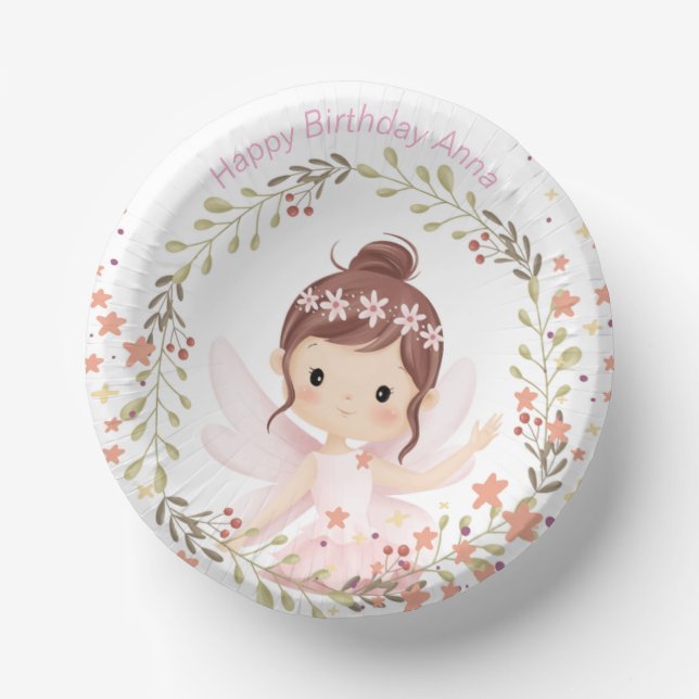 Fairies und rosa Tischkonfetti Pappteller (Vorderseite)