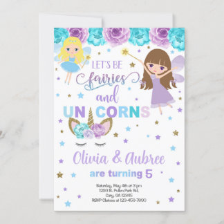 Fairies & Unicorns Mädchen Geschwister Einladung. Einladung