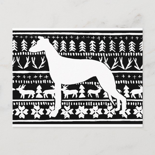 Fairisle Sighthound Weihnachts Linocut Postkarte (Vorderseite)