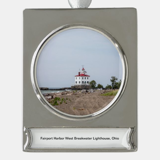 Fairport Harbour West Breakwater Lighthouse Banner-Ornament Silber (Vorderseite)