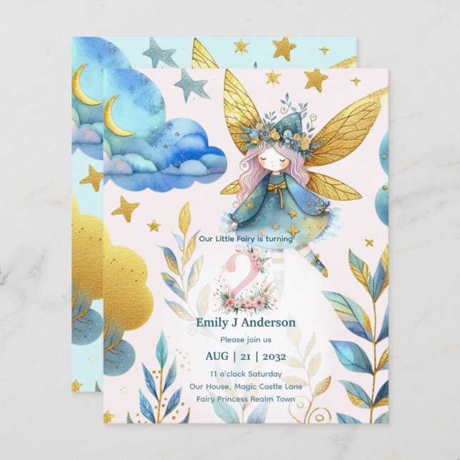 Fairy 2ND Geburtstagsmesse ZWEI HEUTE Geburtstag (Vorne/Hinten)