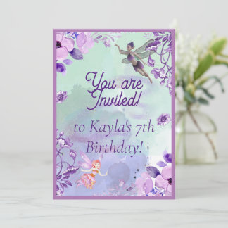 Fairy 7th Birthday Wasserfarbe Lila Einladung