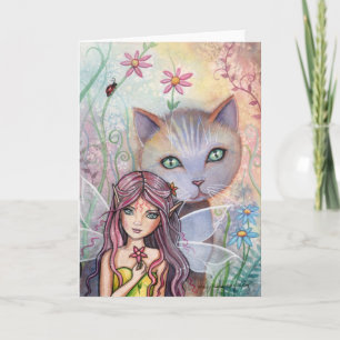 Fairy and Cat Greeting Card von Molly Harrison Karte