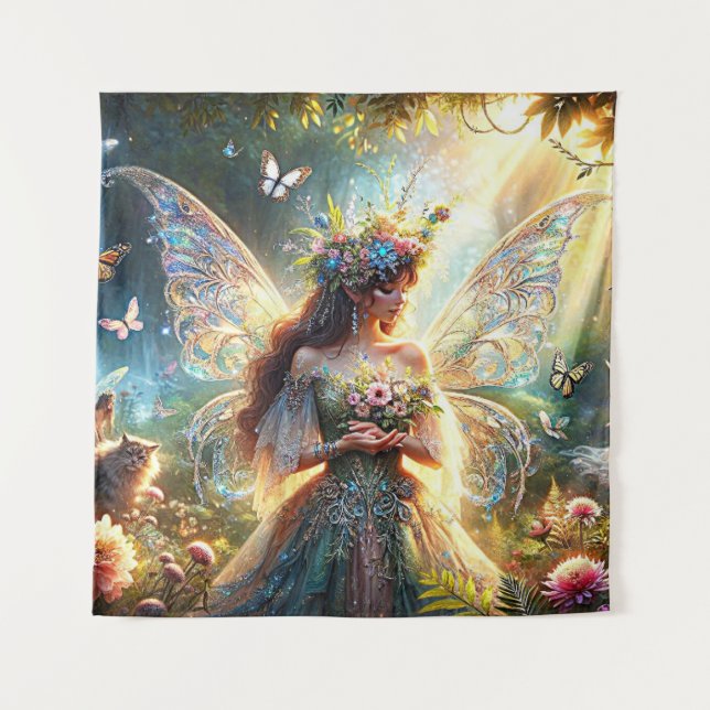 Fairy and Cat Tapestry Wandteppich (Vorderseite)