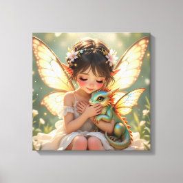 Fairy and Dragon | Chibi Anime Fairy Tale Leinwanddruck