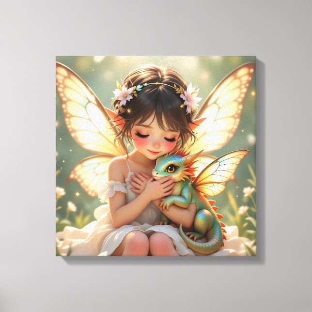 Fairy and Dragon | Chibi Anime Fairy Tale Leinwanddruck (Vorderseite)