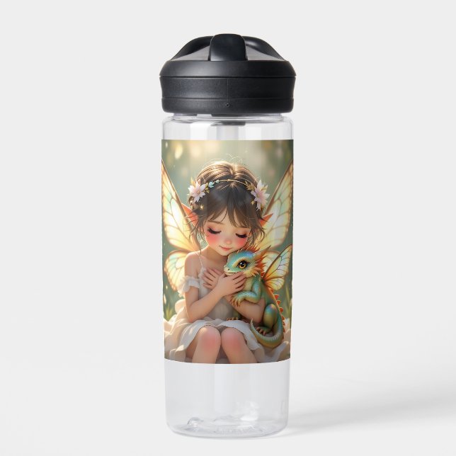 Fairy and Dragon | Chibi Anime Fairy Tale Trinkflasche (Vorderseite)
