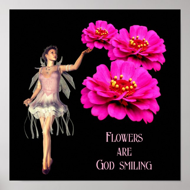 Fairy and Pink Zinnias Inspiration Poster (Vorne)