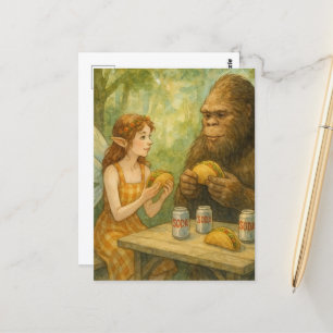 Fairy and Sasquatch Eating Tacos Postkarte