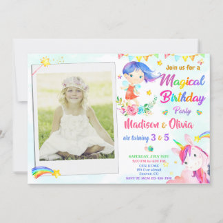 Fairy and Unicorn invitation anniversaire deux fil