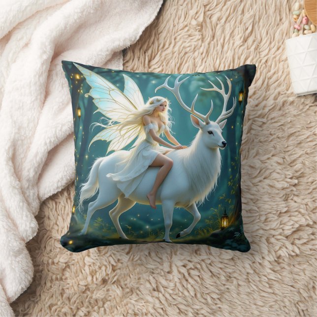 Fairy and White Deer Magical Forest Kissen (Decke)