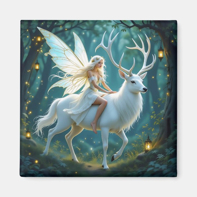 Fairy and White Deer Magical Forest Magnet (Vorne)