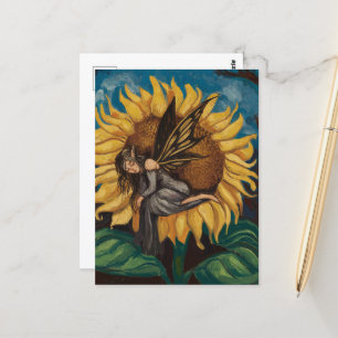 Fairy Asleep auf einem Sonnenblumengemälde Postkarte