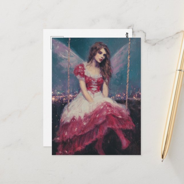 Fairy auf einer Schaukel Postkarte (Vorderseite/Rückseite Beispiel)