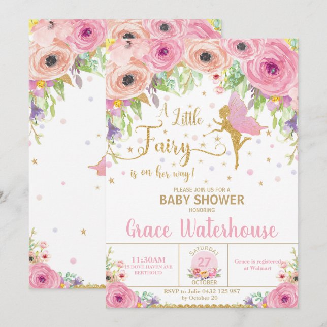 Fairy Baby Shower Einladung Bloral Baby Dusche (Vorne/Hinten)