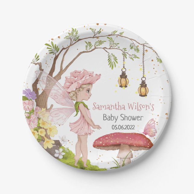 Fairy Baby Shower Floral Fairy Baby Dusche Pappteller (Vorderseite)