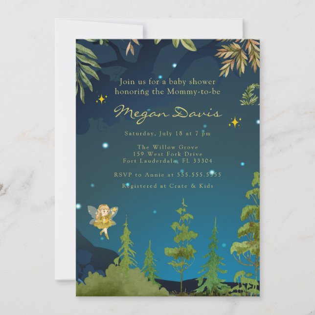 Fairy Baby Shower Invitations Enchanted Forest (Devant)