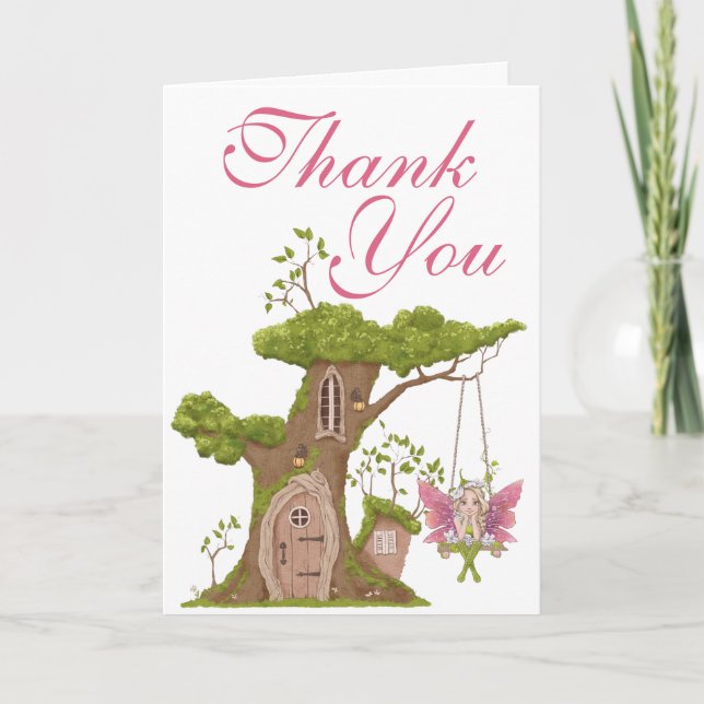 Fairy Baby Shower Pink Illustrationen Dankeskarte (Vorderseite)