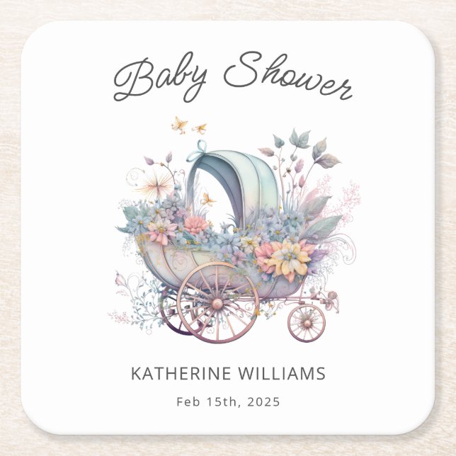 Fairy Baby Stroller Baby Dusche Rechteckiger Pappuntersetzer (Vorderseite)