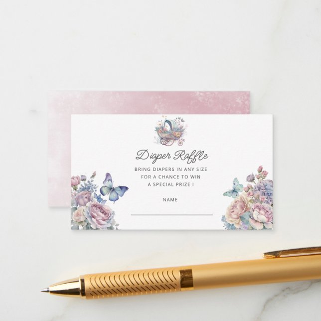 Fairy Baby Stroller Diaper Raffle Ticket Begleitkarte (Vorderseite/Rückseite Beispiel)