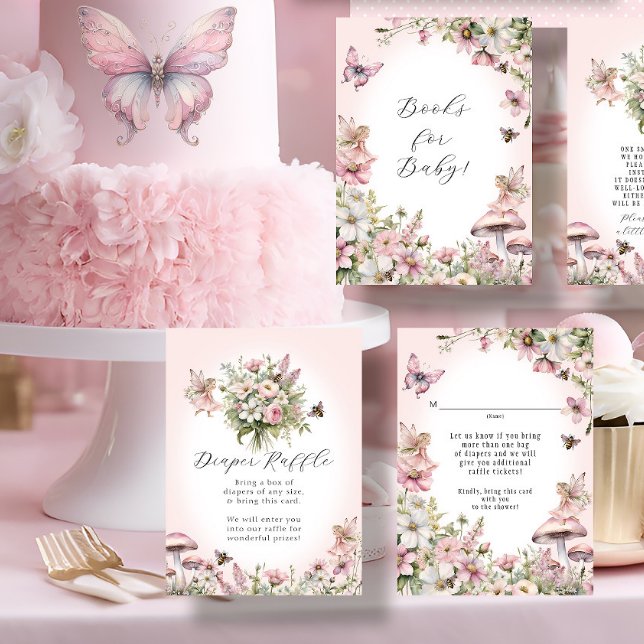 Fairy Bee Floral Bouquet Diaper Raffle Baby Girl Begleitkarte (Von Creator hochgeladen)