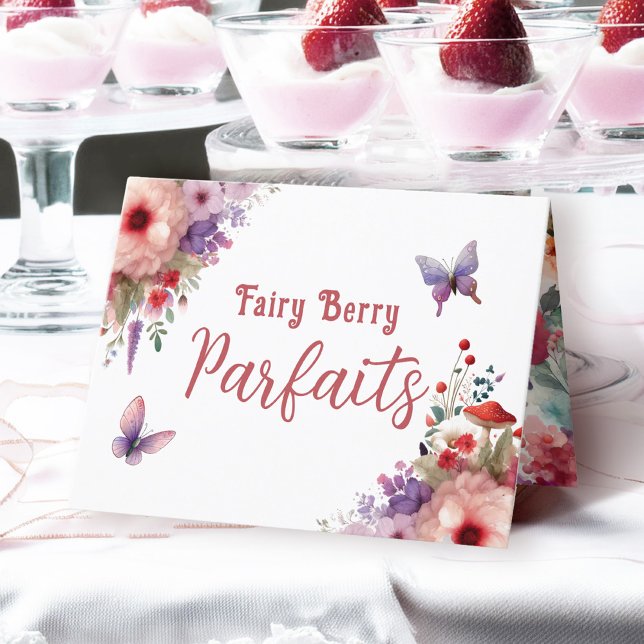 Fairy Berry Parfaits Anniversaire Buffet Carte Éti (Fairy Berry Parfaits Fairycore Birthday Party Food Buffet Card)
