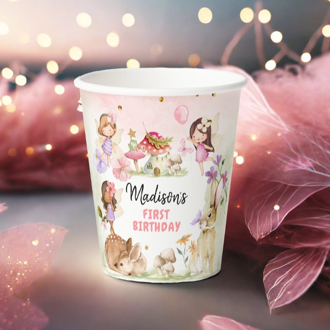 Fairy Birthday 1. Verzauberter Wald Girl Floral Pappbecher (Von Creator hochgeladen)