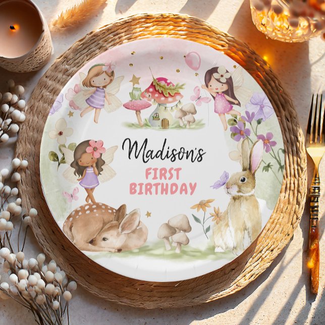 Fairy Birthday 1. Verzauberter Wald Girl Floral Pappteller (Von Creator hochgeladen)