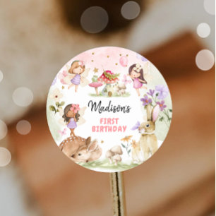 Fairy Birthday 1. Verzauberter Wald Girl Floral Runder Aufkleber