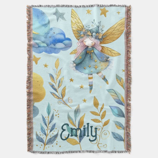 Fairy Birthday Aquamarin Gold Pink Princess Mairyt Decke (Vorderseite Vertikal)