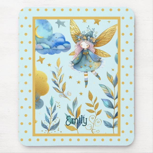 Fairy Birthday Aquamarin Gold Pink Princess Mairyt Mousepad (Vorne)