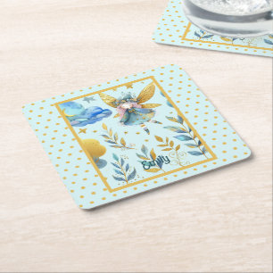 Fairy Birthday Aquamarin Gold Pink Princess Mairyt Rechteckiger Pappuntersetzer