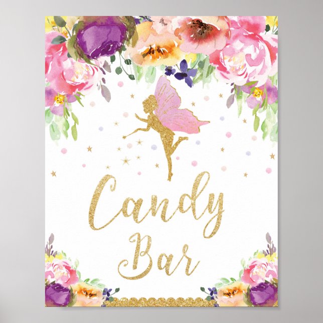 Fairy Birthday Candy Bar Sign Baby Girl Dusche Poster (Vorne)
