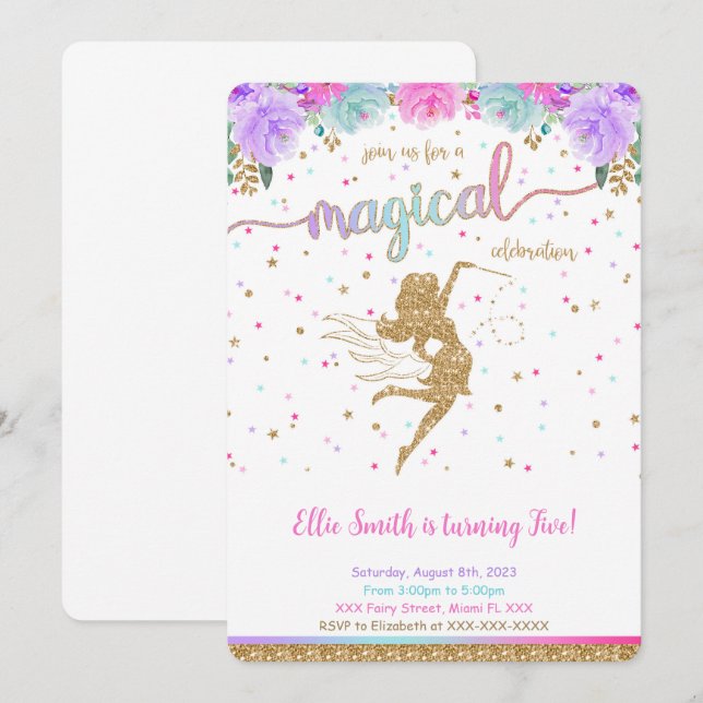 Fairy Birthday Einladung (Vorne/Hinten)