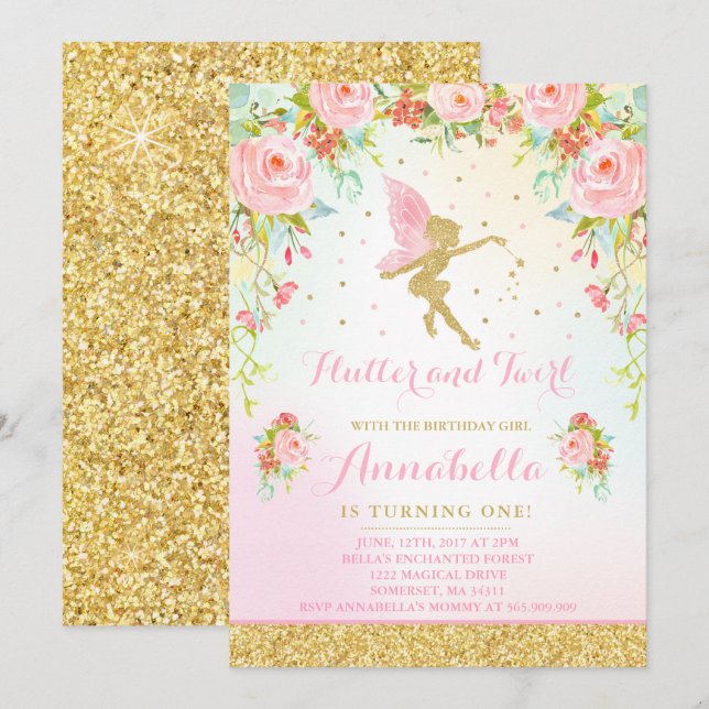 Fairy Birthday Einladung Whimsical Magical Party (Vorne/Hinten)