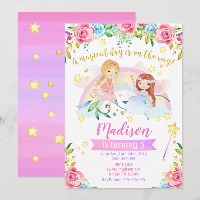 Fairy Birthday Invitation Whimsical Magical Party (Devant / Derrière)