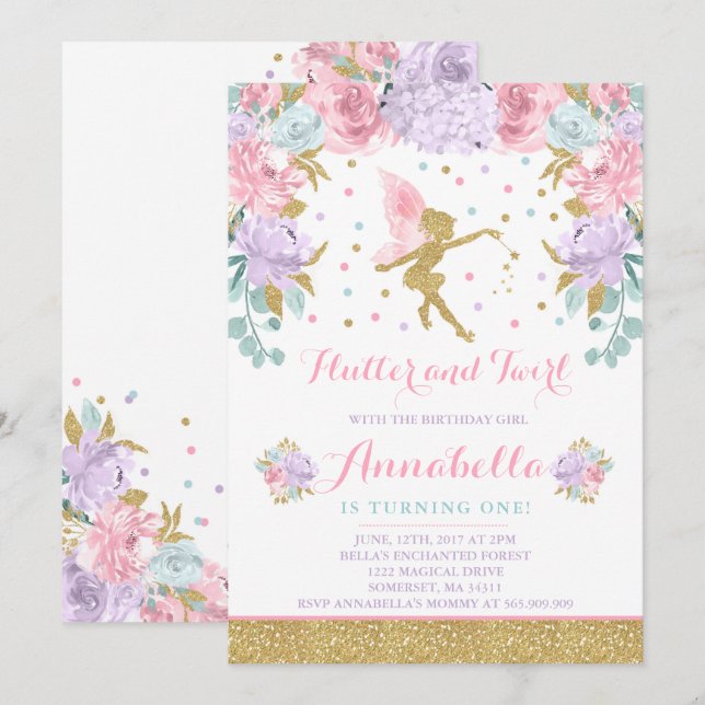Fairy Birthday Invitation Whimsical Magie Party (Devant / Derrière)