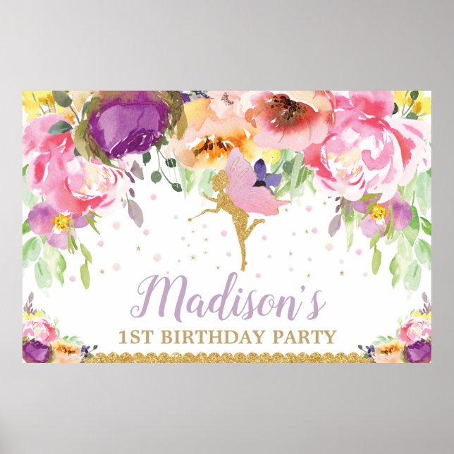 Fairy Birthday Party Background Banner Floral Poster (Vorne)