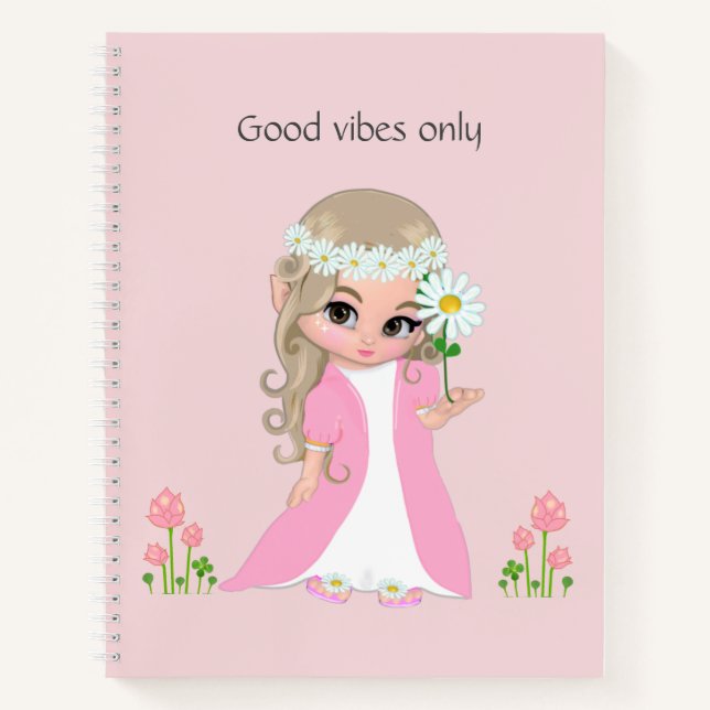 Fairy & Blume auf hellrosa Notebook Notizbuch (Vorderseite)