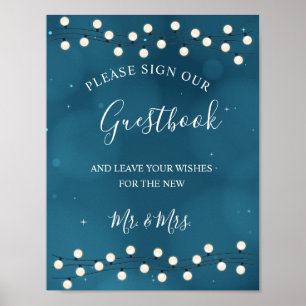 Fairy Bokeh String Lights Wedding Guestbook Poster