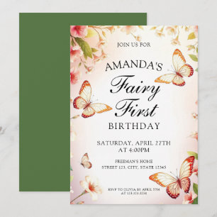 Fairy Butterfly und Floral 1. Geburtstag Thema Einladung