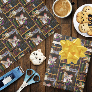 Fairy Cats Books Library Fantasy Geschenkpapier