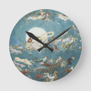 Fairy Dance Around The Moon Runde Wanduhr