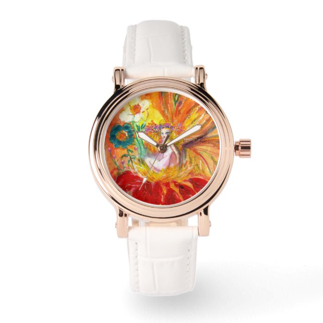 FAIRY DER BLUME, Red Yellow Fantasy Armbanduhr (Vorderseite)