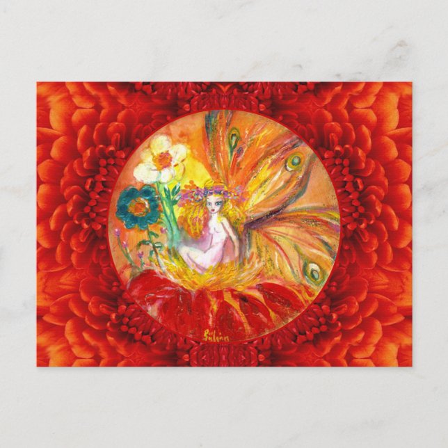 FAIRY DER BLUME Red Yellow Fantasy Postkarte (Vorderseite)